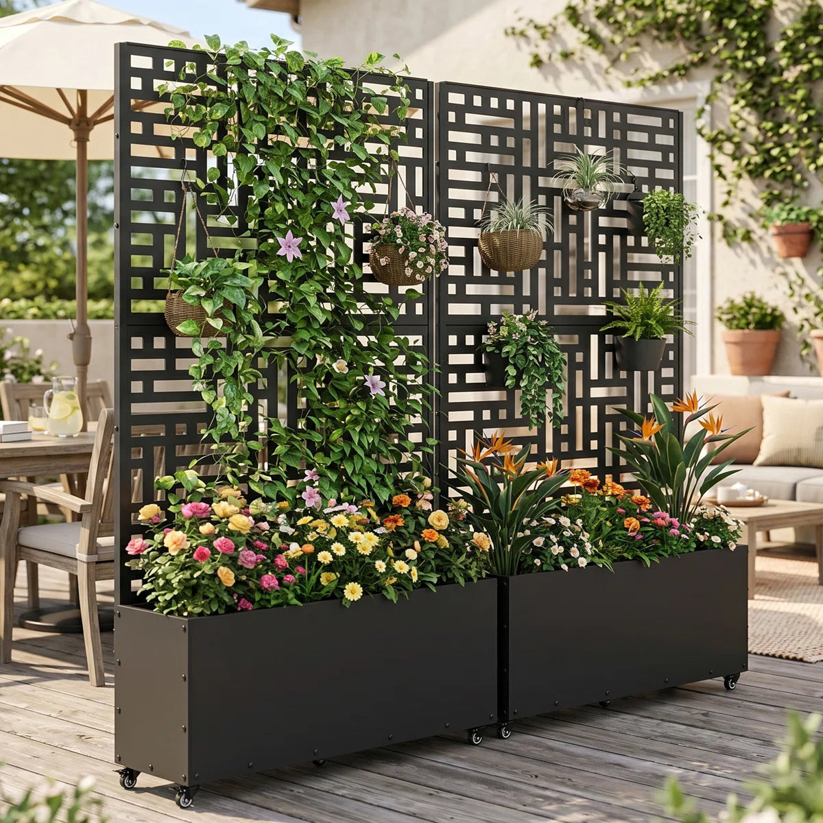 Jardinera elevada multifuncional de metal galvanizado